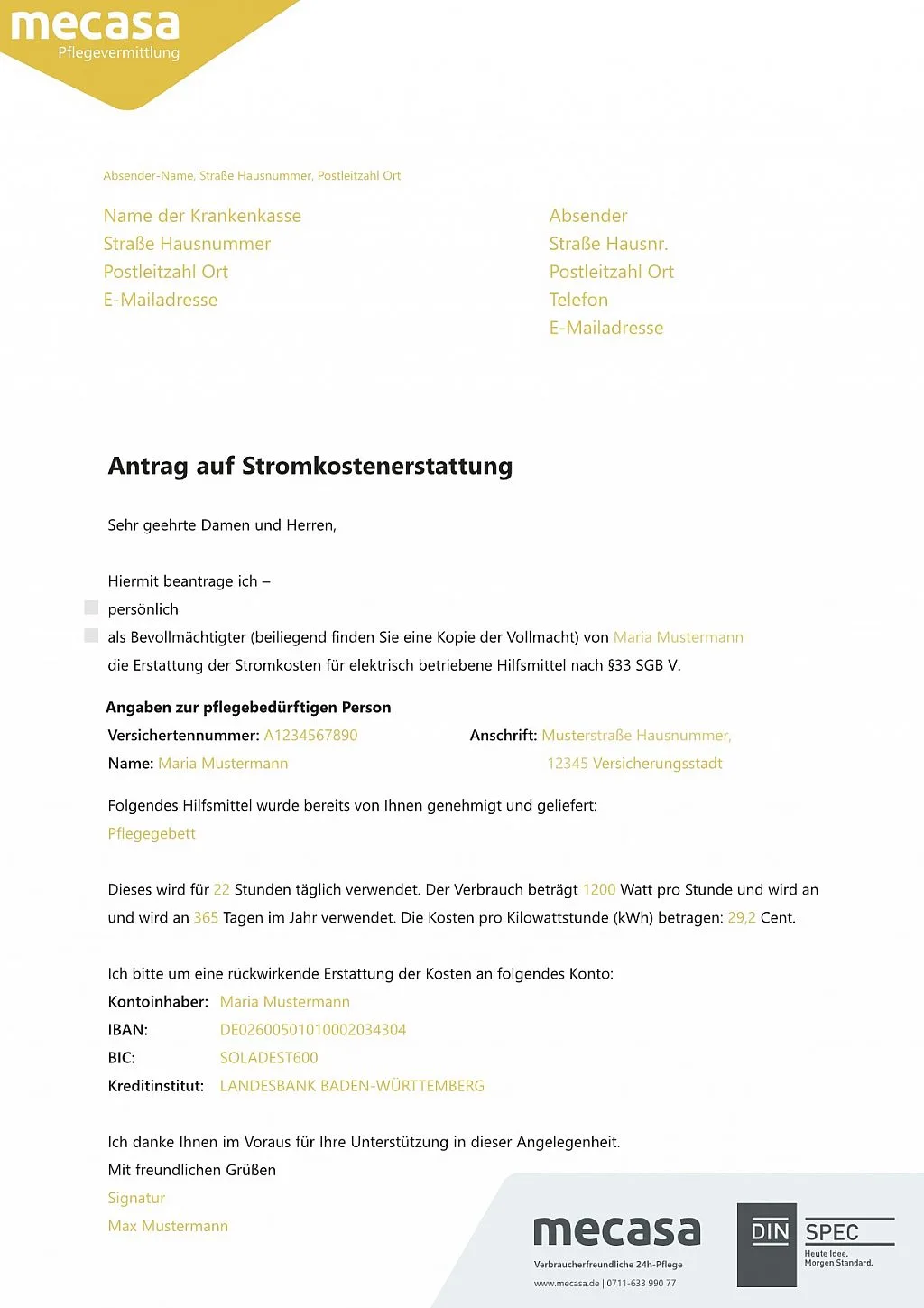 
                                                    Antrag auf Stromkostenerstattung für elektrische Pflegehilfsmittel
                                                