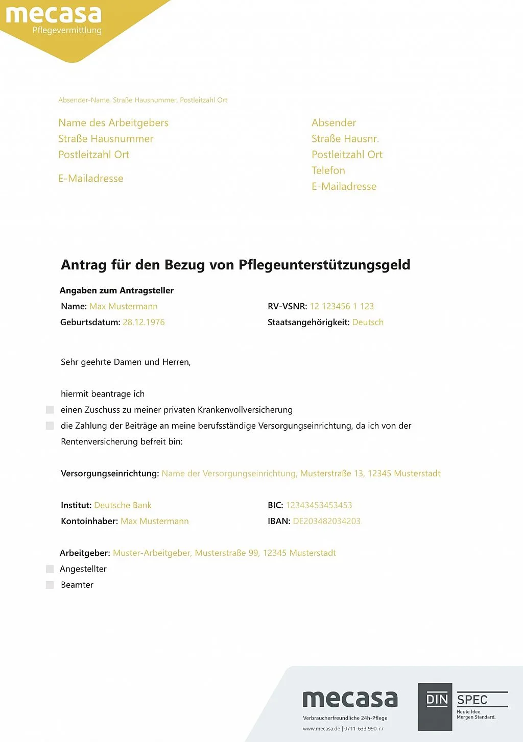 
                                                    Antrag auf Pflegeunterstüzungsgeld
                                                