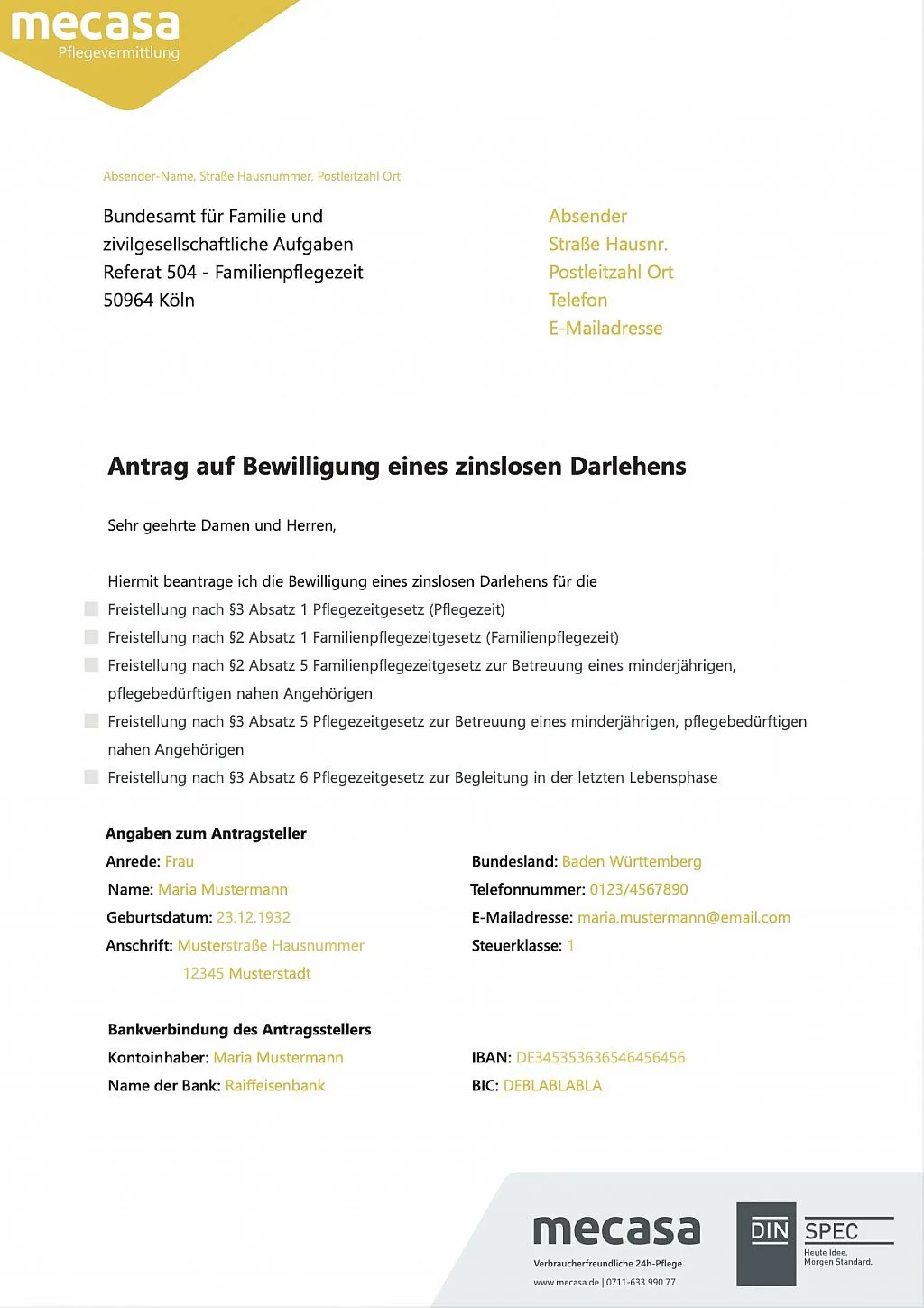 
                                                    Antrag auf ein zinsloses Darlehen
                                                